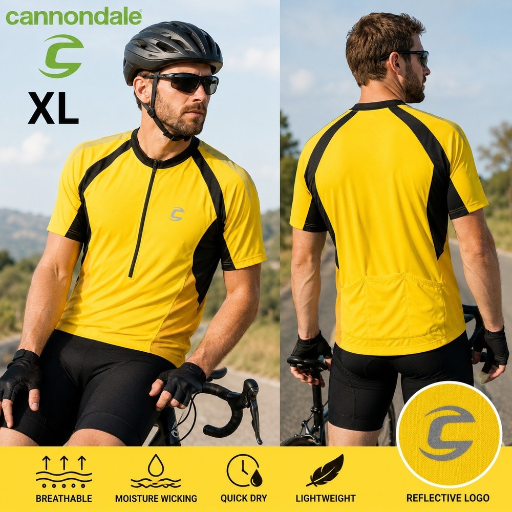 Cannondale Mens XL‎ Cycling Jersey Yellow Black Short Sleeve 1/4 Zip Bike Shirt